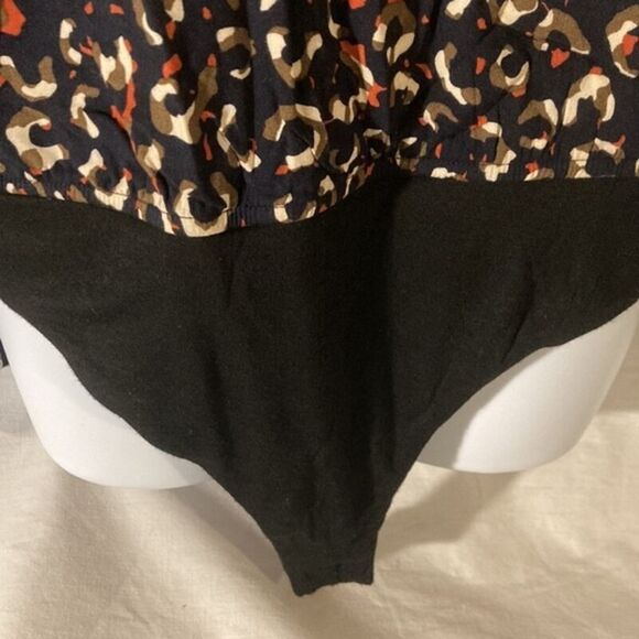 36-7 KORI black multicolor animal print thong rayon bodysuit L - Picture 3 of 10